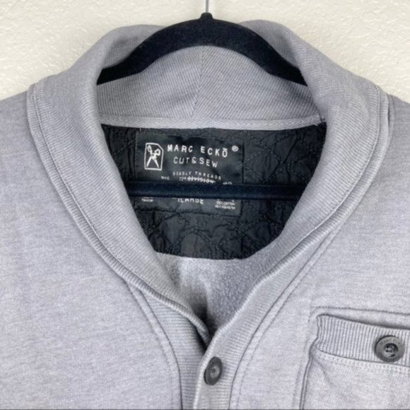 Marc Ecko Cut & Sew Grey Button Up Cardigan Sweater Sz XL - Picture 3 of 9